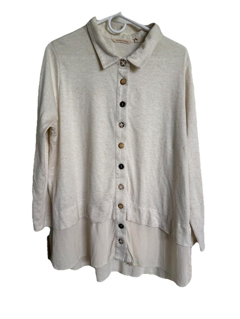 Soft Surroundings Button Too Tunic Asymmetrical Hen 3/4 Sleeves Ivory